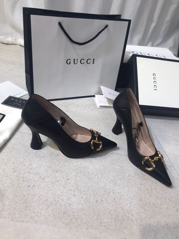 Giày cao gót GUCCI* cao 9cm da bò lỳ khoá vàng xích bạc dáng đẹp