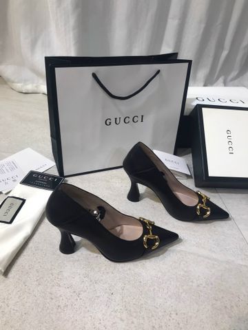 Giày cao gót GUCCI* cao 9cm da bò lỳ khoá vàng xích bạc dáng đẹp