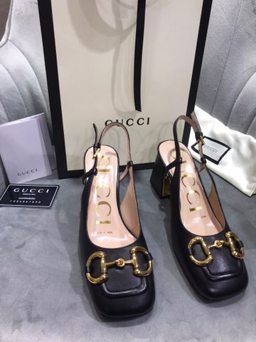 Giày cao gót GUCCI* da bò lỳ dáng hở gót, gót to cao 7,5cm