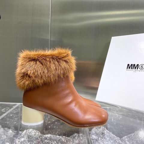 Boot nữ mMaison* Margiela* da bò lỳ cổ viền lông gót cao 5,5cm đẹp sang SIÊU CẤP