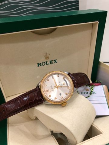 Đồng hồ nam rolex máy cơ viền kim dây vân cá sấu case 41mm đẹp lịch lãm