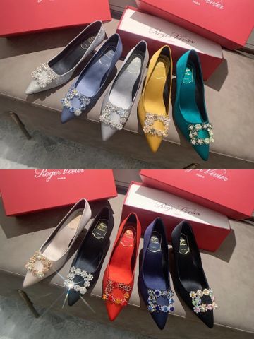 Giày cao gót Roger* Vivier* satin bóng mũi đá vuông nhiều màu đẹp sang SIÊU CẤP