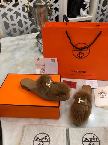 Sục lông Hermes* da lộn phối Lông thú logo vàng đẹp sang VIP 1:1