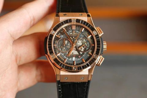 Đồng hồ nam HUBLOT* lộ cơ case 45mm viền kim ống màu đen dây cá sấu đẹp độc VIP 1:1