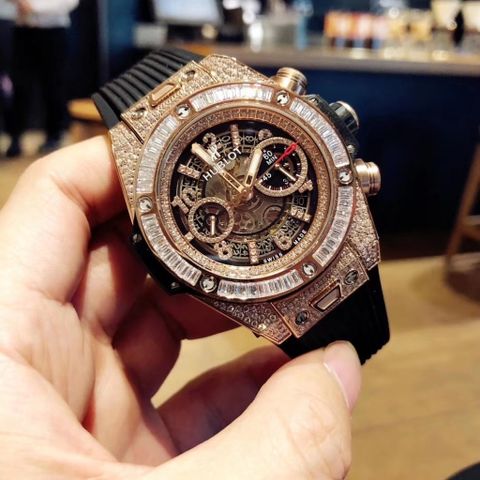 Đồng hồ nam Hublot* lộ cơ case 44,5cm dây cao su mặt nạm kim đẹp độc VIP 1:1