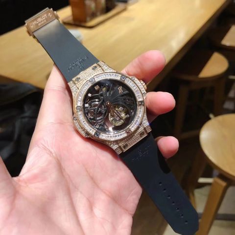 Đồng hồ nam HUBLOT* lộ cơ dây cao su case 44mm nạm kim cương kiểu cực đẹp độc VIP 1:1