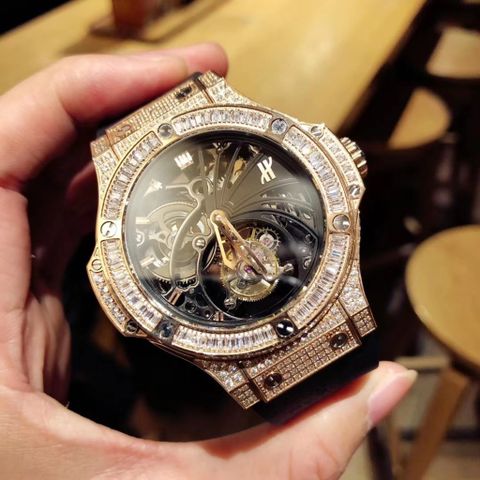 Đồng hồ nam HUBLOT* lộ cơ dây cao su case 44mm nạm kim cương kiểu cực đẹp độc VIP 1:1