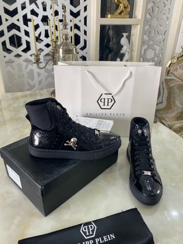 Giày nam cao cổ PHILIPP* PLEIN* vân cá sấu bóng logo bạc kiểu đẹp độc