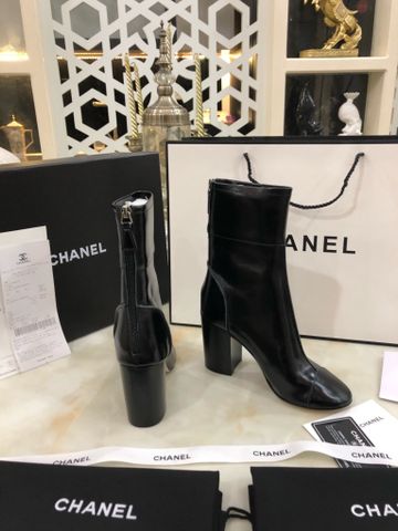 Boot CHANEL* cổ lỡ da bóng nhẹ gót to cao 9cm dáng đẹp sang dễ đi VIP 1:1