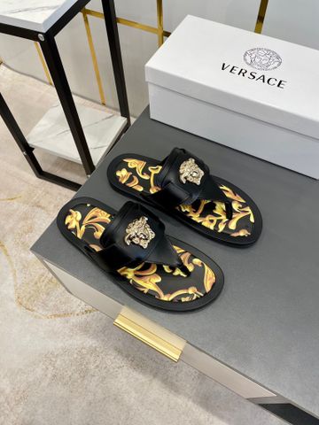 Dép tông nam VERSACE* quai da bò đế hoạ tiết