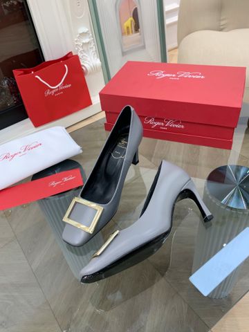 Giày cao gót Roger* Vivier* cao 8cm da bò lỳ mềm nhiều màu đẹp cao cấp