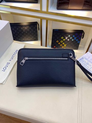 Clutch LV* nam nữ 26,5cm da bò 2 khoá bạc rộng đựng nhiều đồ