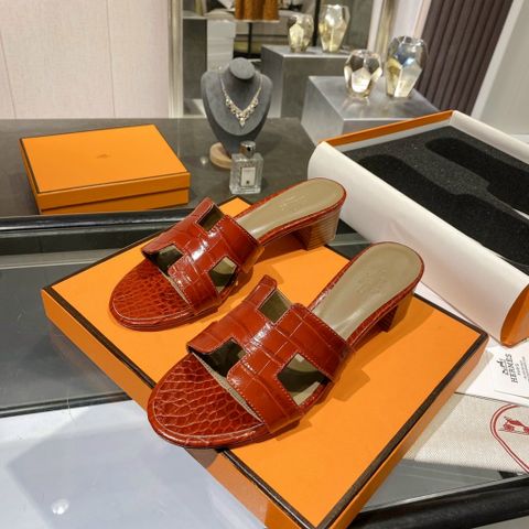 Dép nữ Hermes* vân cá sấu gót vuông 5cm đẹp SIÊU CẤP