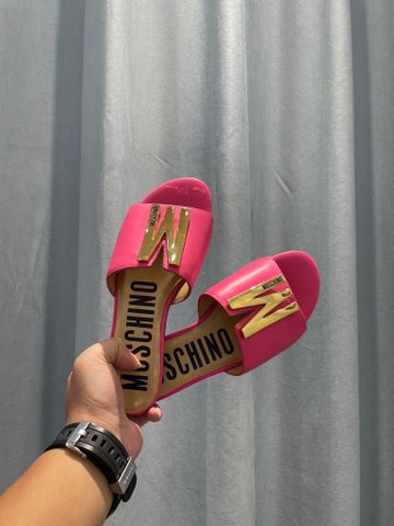 Dép nữ moschino* da bò nẹp logo kim loại đẹp SIÊU CẤP