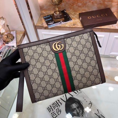 Clutch GUCCI* nam nữ hoạ tiết logo dáng vuông 2 màu 26cm