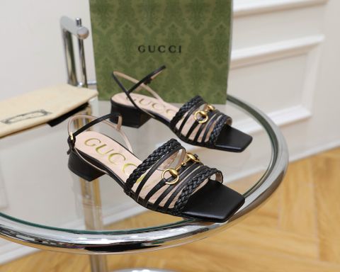 Sandal nữ GUCCI* mẫu mới đế 3cm da bò đan logo vàng đẹp sang Cao cấp