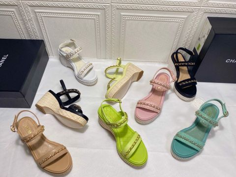 Sandal nữ đế xuồng cói chanel* quai da bò xích vàng có nhiều màu đẹp dễ đi hàng SIÊU CẤP