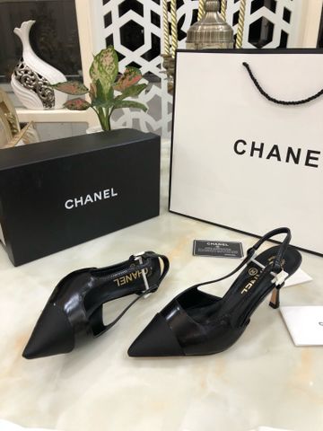 Giày cao gót chanel* 6,5cm dáng hở gót da bò lỳ mềm đẹp cao cấp