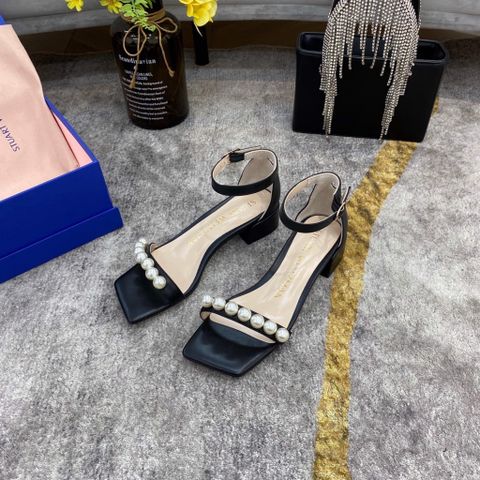 Sandal nữ STUART* WEITZMAN* quai ngọc gót vuông 3,5cm