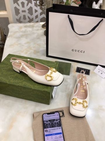 Giày GUCCI* nữ dáng hở gót da bò lỳ khoá vàng nhiều màu đẹp SIÊU CẤP