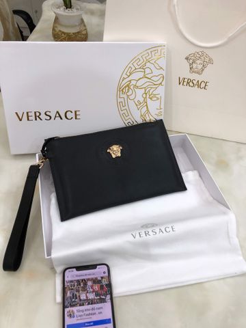 Clutch VERSACE* nam nữ da bò mềm Logo vàng đẹp