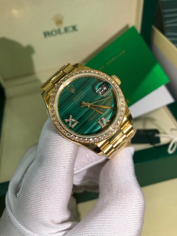 Đồng hồ nữ rolex* dây kim loại mặt xanh viền kim cương si vàng case 31mm