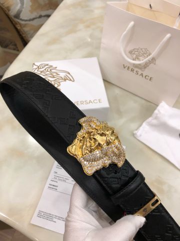 Belt nam VERSACE* mặt logo nạm đá dây da bò dập hoạ tiết bản 3,8cm