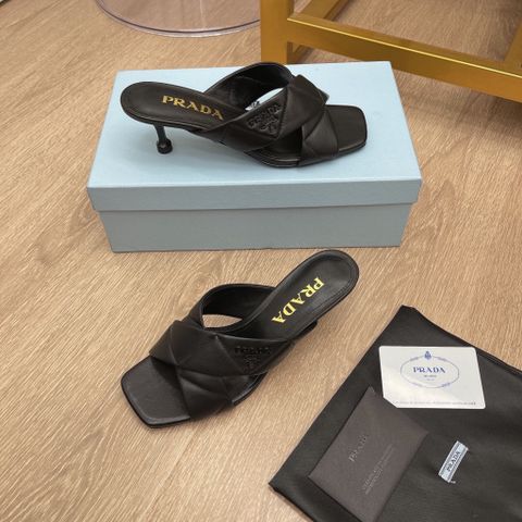 Dép nữ cao gót PRADA* cao 6cm quai da bò đan chéo đẹp SIÊU CẤP