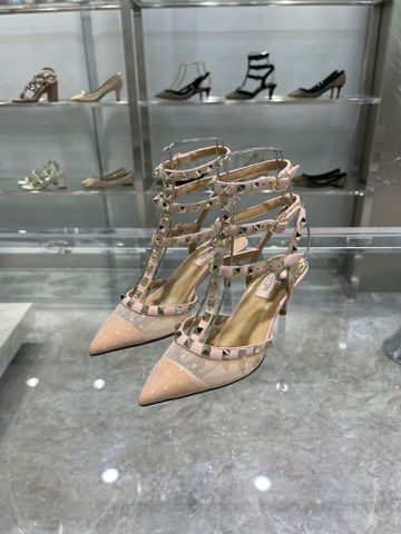 Giày cao gót VALENTINO* hai quai tán đinh lưới chấm bi nude cao 6,5cm 9cm SIÊU CẤP