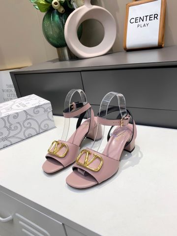 Sandal cao gót VALENTINO* gót vuông cao 6cm da bò logo vàng nhiều màu đẹp sang SIÊU CẤP