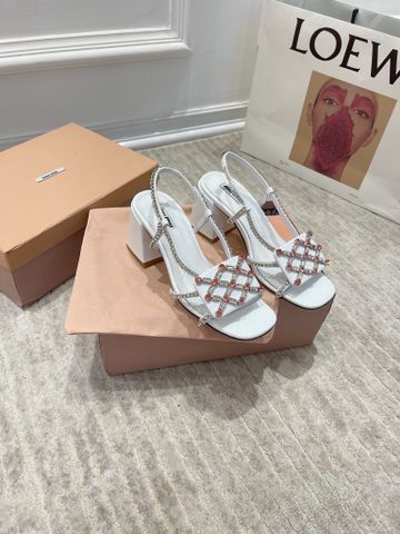 Sandal cao gót miu* miu* da bóng gót vuông cao 7cm quai đính đá đẹp sang SIÊU CẤP