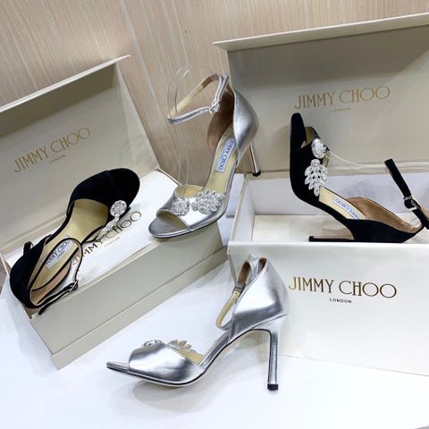 Sandal cao gót JIMMY* CHOO* cao 8,5cm da bò đính đá đẹp sang SIÊU CẤP