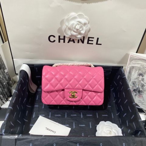 Túi xách nữ chanel* da cừu size 20cm màu hồng đẹp cao cấp khoá vàng và bạc