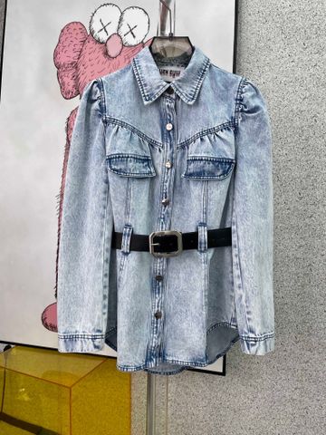 Đầm denim jeans sơ mi dáng dài đai eo đẹp độc size SML 