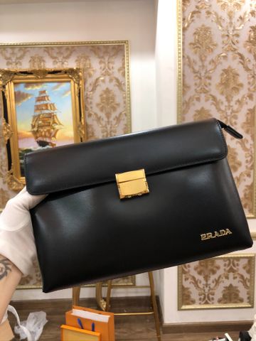 Clutch PRADA* nam nữ da bò lỳ mềm khoá vàng đẹp sang lịch lãm cao cấp