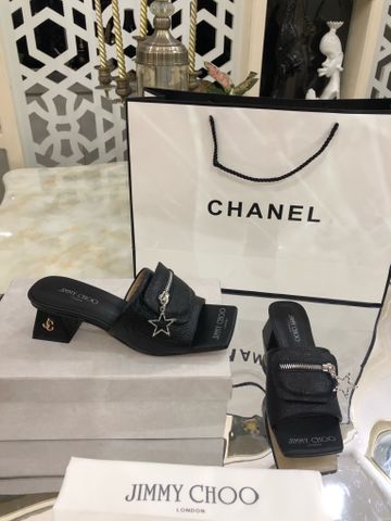 Dép nữ JIMMY* CHOO* quai da bò vân nhám kéo khoá đẹp