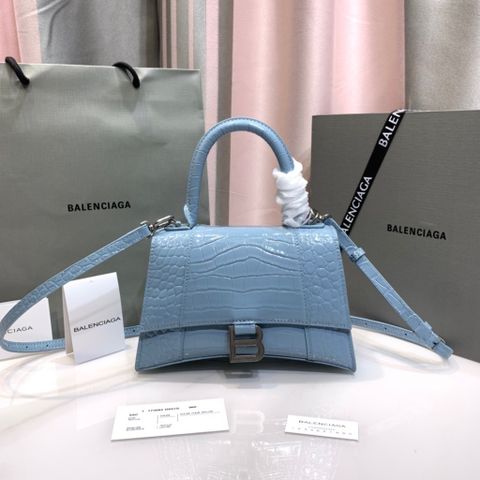 Túi xách nữ BALENCIAGA* vân cá sấu bóng màu xanh mới đẹp sang size 23cm