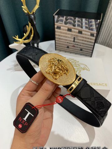 Belt nam VERSACE* mặt oval nạm đá dây da bò dập nổi hoạ tiết bản 3,8cm