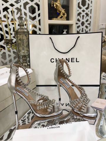 Sandal cao gót JIMMY* CHOO* màu bạc quai đá đẹp sang chảnh VIP 1:1