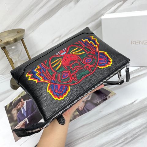 Clutch Kenzo* nam nữ 29cm da bò thêu logo đầu hổ đẹp có 2 màu cao cấp