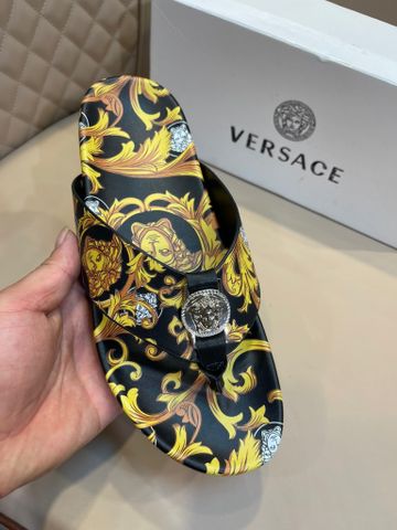 Dép tông nam VERSACE* hoạ tiết hoa văn quai da bò nẹp logo đẹp độc 2 màu