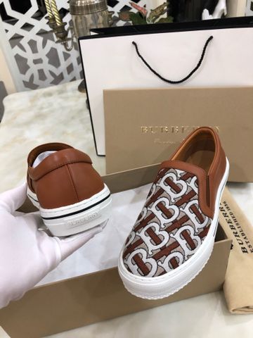 Giày slip on nam Burberry* chất vải hoạ tiết Logo gót phối da bò nâu đẹp SIÊU CẤP