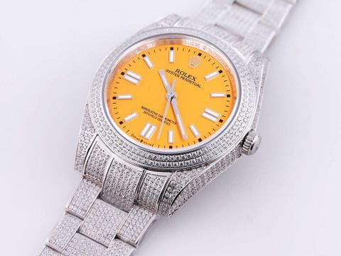 Đồng hồ nam rolex* case 41mm máy cơ dây kim loại nạm full kim cương