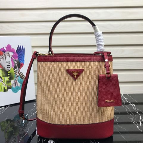 Túi xách nữ PRADA* SIÊU CẤP chất cói đan pha da đẹp sang mẫu mới 22x23cm