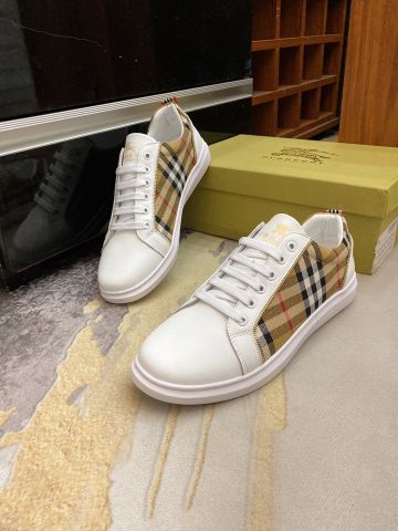 Giày nam buộc dây Burberry* chất vải kẻ phối da bò lỳ có 2 màu trắng và đen