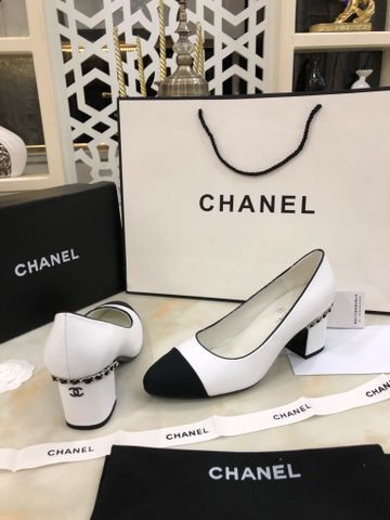 Giày cao gót chanel* da bò lỳ gót vuông cao 6cm đ