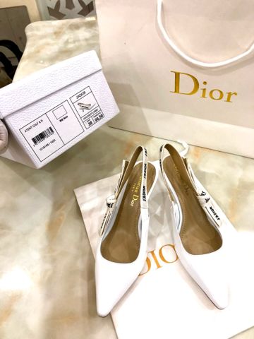 Giày cao gót Dior* da bóng hở gót đai nơ chữ loại cao 6,5cm và 9cm