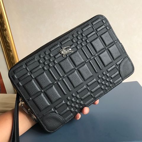 Clutch Burberry* nam nữ da bò dập nổi hoạ tiết kẻ đẹp size 27cm khoá số bạc cao cấp