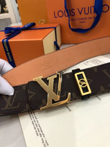 Belt nam LV* dây hoạ tiết Monogram nâu mặt vàng đẹp