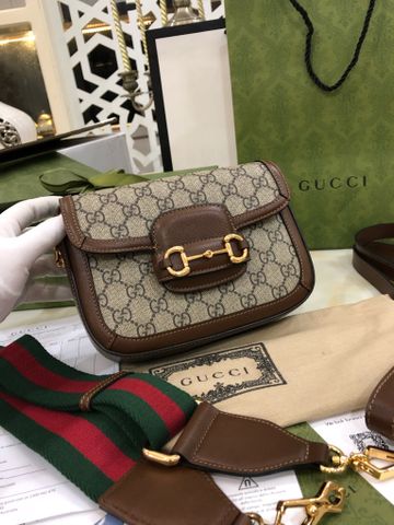 Túi xách nữ GUCCI* horsebit 1955 hoạ tiết logo viền da nâu